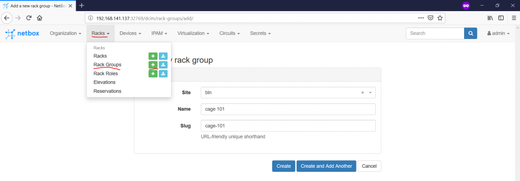 NetBox. Adding rack group.
